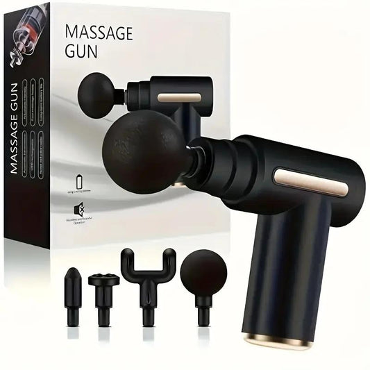 Electric Fascia Massage Gun, Electric Muscle Massager, Comes with 4 Interchangeable Massage Heads, Portable Handheld Ultra-Quiet Brushless Motor, Suitable for Sports and Fitness.