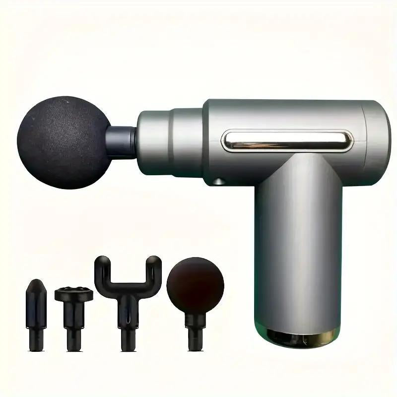 Electric Fascia Massage Gun, Electric Muscle Massager, Comes with 4 Interchangeable Massage Heads, Portable Handheld Ultra-Quiet Brushless Motor, Suitable for Sports and Fitness.